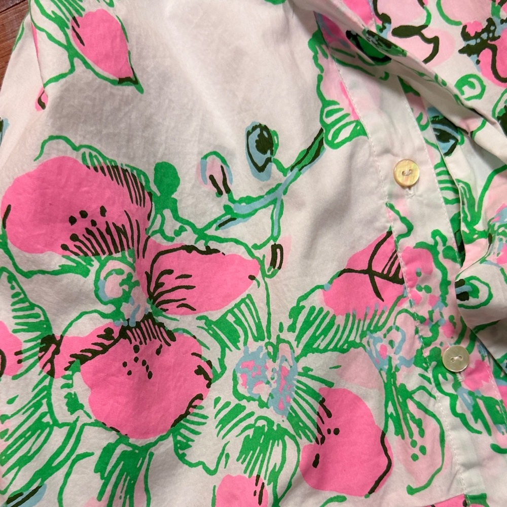 Lilly Pulitzer Pink and Green Floral Shirt Dress - Picture 5 of 9